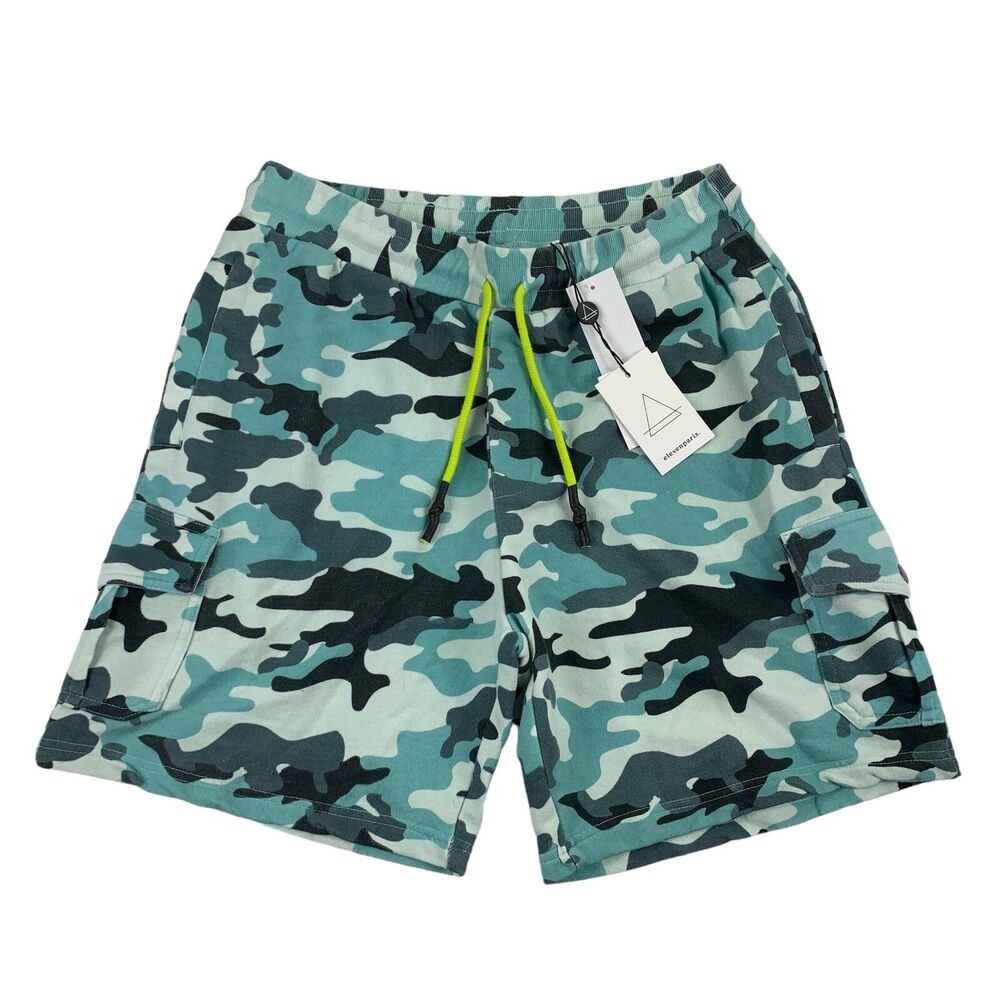 Eleven Paris Mens Camo Fleece Cargo Regular Fit Sweat Shorts Blue M